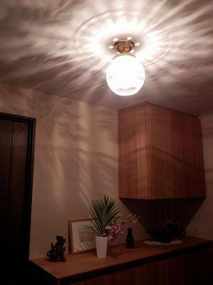 天井に映りこむ影が美しいPB394+355E/SATを玄関の照明として