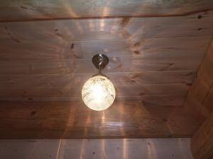 木のぬくもりを感じるログハウスの天井照明―おしゃれな廊下の照明施工例