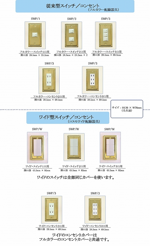 スイッチカバー一覧 クリックで原寸大画像